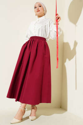 Beli Lastikli Cepli Kloş Etek Bordo - Etek