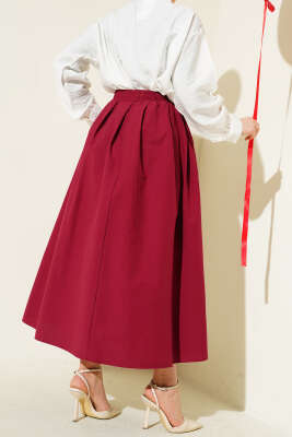 Beli Lastikli Cepli Kloş Etek Bordo - Etek