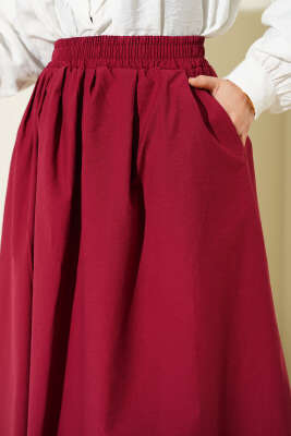 Beli Lastikli Cepli Kloş Etek Bordo - Etek