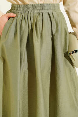 Beli Lastikli Cepli Kloş Etek Çağla Yeşili - Etek