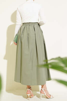 Beli Lastikli Cepli Kloş Etek Çağla Yeşili - Uzun Etek