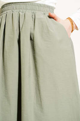 Beli Lastikli Cepli Kloş Etek Çağla Yeşili - Uzun Etek