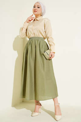Beli Lastikli Cepli Kloş Etek Çağla Yeşili - Yılın Fırsatı