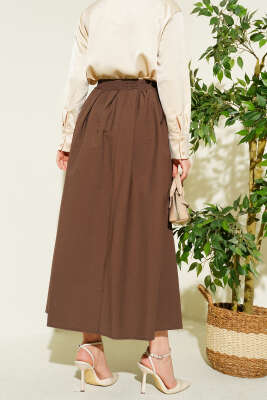 Beli Lastikli Cepli Kloş Etek Kahve - Yılın Fırsatı