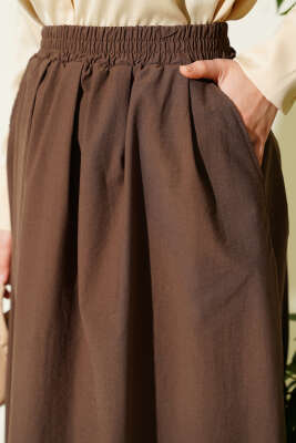 Beli Lastikli Cepli Kloş Etek Kahve - Yılın Fırsatı