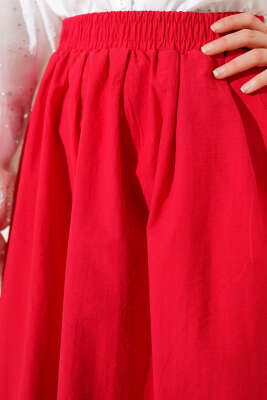 Beli Lastikli Cepli Kloş Etek Kırmızı - Uzun Etek