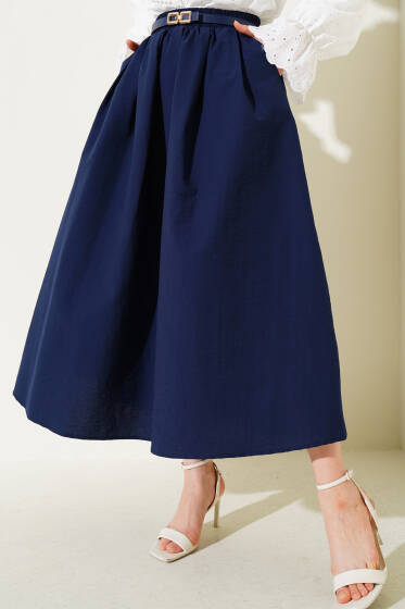 Beli Lastikli Cepli Kloş Etek Lacivert - Yılın Fırsatı