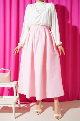 Beli Lastikli Cepli Kloş Etek Pudra - HELLIE