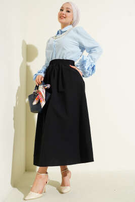 Beli Lastikli Cepli Kloş Etek Siyah - Etek
