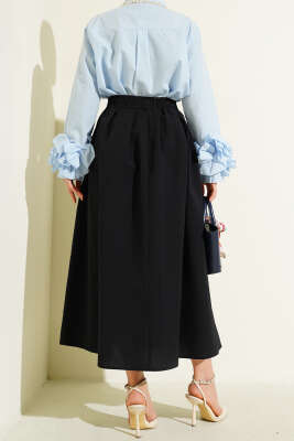 Beli Lastikli Cepli Kloş Etek Siyah - Etek