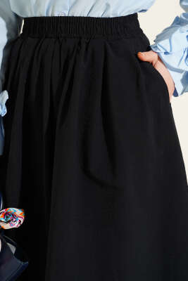 Beli Lastikli Cepli Kloş Etek Siyah - Etek