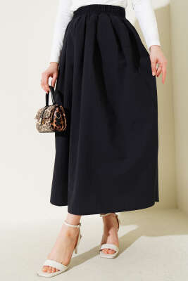 Beli Lastikli Cepli Kloş Etek Siyah - Uzun Etek