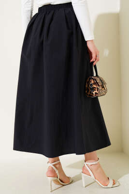 Beli Lastikli Cepli Kloş Etek Siyah - Uzun Etek