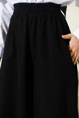 Beli Lastikli Cepli Kloş Kot Etek Siyah - Etek