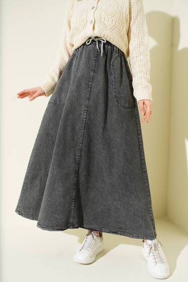 Beli Lastikli Cepli Kot Etek Füme - Etek