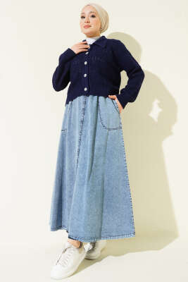 Beli Lastikli Cepli Kot Etek Kot Mavisi - Etek