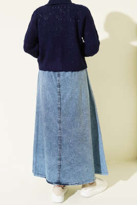 Beli Lastikli Cepli Kot Etek Kot Mavisi - Etek