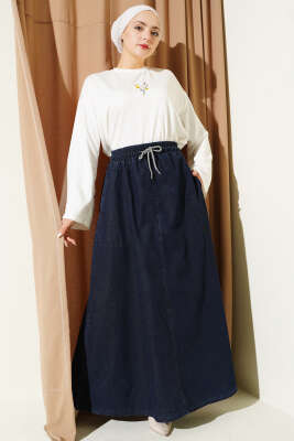 Beli Lastikli Cepli Kot Etek Lacivert - Etek