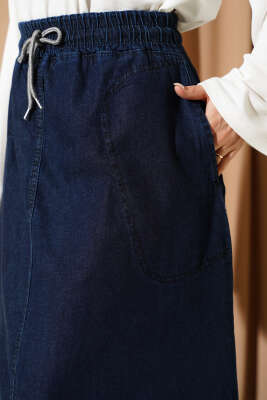 Beli Lastikli Cepli Kot Etek Lacivert - Etek