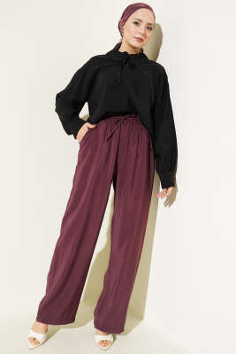 Beli Lastikli Cepli Modal Pantolon Burgonya - Pantolon