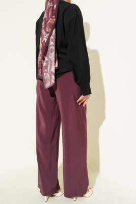 Beli Lastikli Cepli Modal Pantolon Burgonya - Pantolon