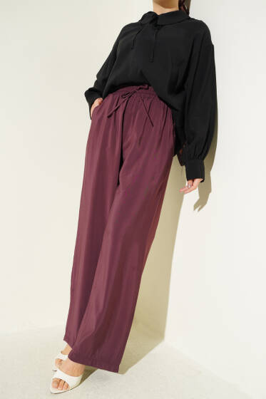 Beli Lastikli Cepli Modal Pantolon Burgonya - Yılın Fırsatı