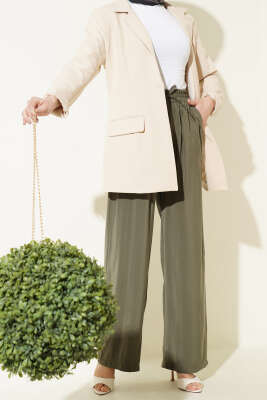 Beli Lastikli Cepli Modal Pantolon Haki - ERME