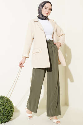 Beli Lastikli Cepli Modal Pantolon Haki - Pantolon