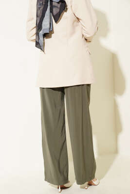 Beli Lastikli Cepli Modal Pantolon Haki - Pantolon