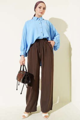 Beli Lastikli Cepli Modal Pantolon Kahve - Pantolon