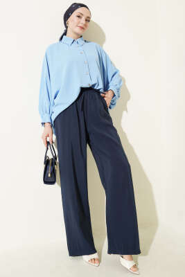 Beli Lastikli Cepli Modal Pantolon Lacivert - Pantolon