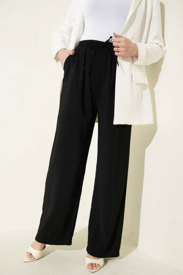Beli Lastikli Cepli Modal Pantolon Siyah - Pantolon