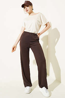 Beli Lastikli Cepli Pantolon Kahve - Kadın Giyim Modelleri