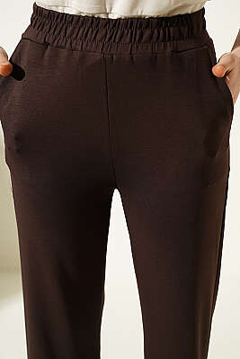 Beli Lastikli Cepli Pantolon Kahve - Kadın Giyim Modelleri