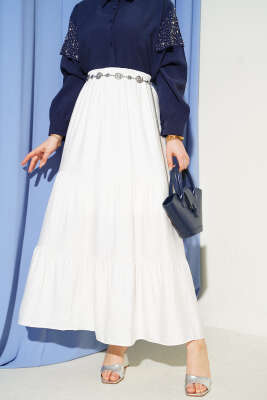 Beli Lastikli Çift Katlı Etek Ekru - BERAT TEKSTİL