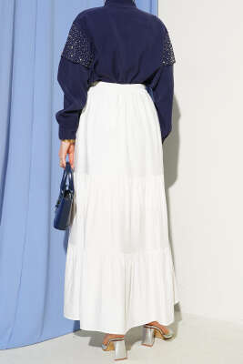 Beli Lastikli Çift Katlı Etek Ekru - Etek