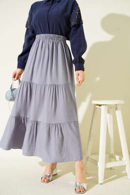 Beli Lastikli Çift Katlı Etek Gri - BERAT TEKSTİL