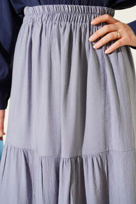 Beli Lastikli Çift Katlı Etek Gri - Etek