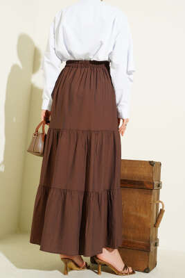 Beli Lastikli Çift Katlı Etek Kahve - Etek