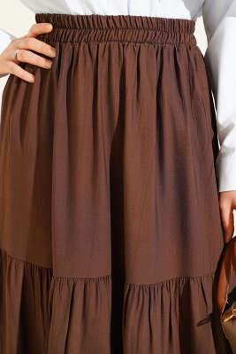 Beli Lastikli Çift Katlı Etek Kahve - Etek
