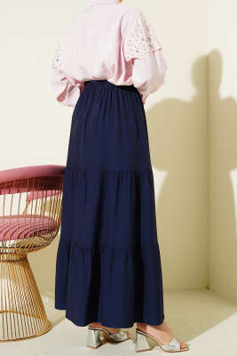 Beli Lastikli Çift Katlı Etek Lacivert - Etek