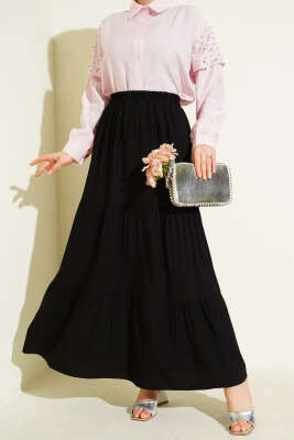 Beli Lastikli Çift Katlı Etek Siyah - BERAT TEKSTİL