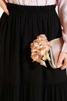 Beli Lastikli Çift Katlı Etek Siyah - Etek