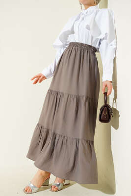 Beli Lastikli Çift Katlı Etek Vizon - BERAT TEKSTİL