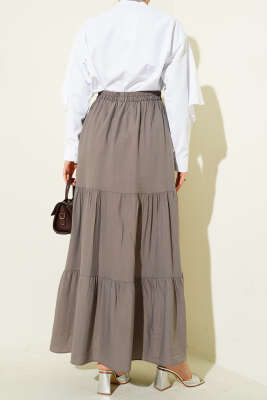 Beli Lastikli Çift Katlı Etek Vizon - Etek