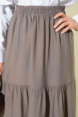 Beli Lastikli Çift Katlı Etek Vizon - Etek