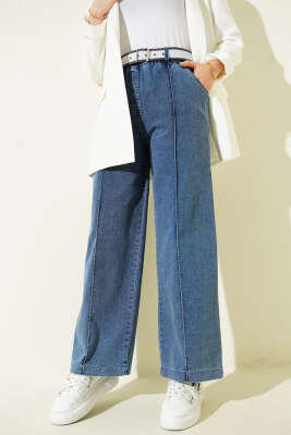 Beli Lastikli Çımalı Kemerli Kot Pantolon Kot - ALİ AKKAYA