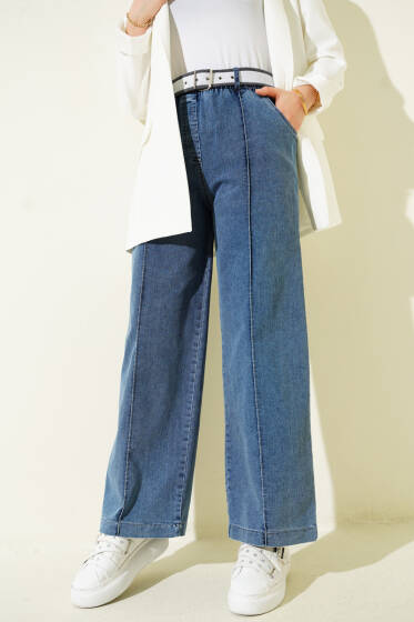 Beli Lastikli Çımalı Kemerli Kot Pantolon Kot - Pantolon