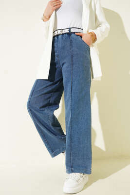 Beli Lastikli Çımalı Kemerli Kot Pantolon Kot - Pantolon