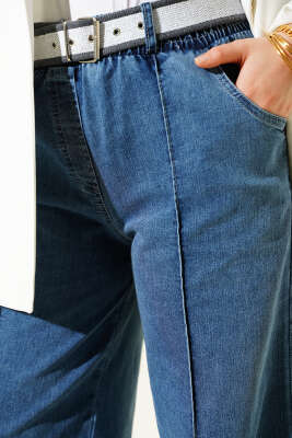 Beli Lastikli Çımalı Kemerli Kot Pantolon Kot - Pantolon